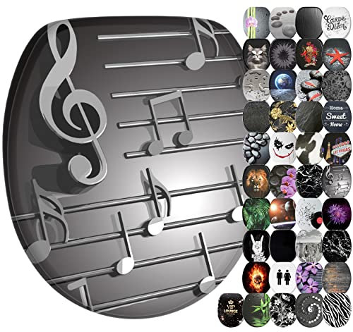 Sanilo Soft Close Toilet Seat, Wide Choice of Black Toilet Seats, Stable Hinges, Easy to Mount (Musical Notes)