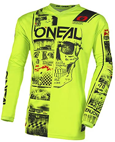 O'NEAL | Motocross-Shirt langarm | MX MTB Mountainbike | Passform für Maximale Bewegungsfreiheit, Eingenähter Ellbogenschutz | Element Youth Jersey Attack V.23 | Kinder | Neon-Gelb Schwarz | Größe M
