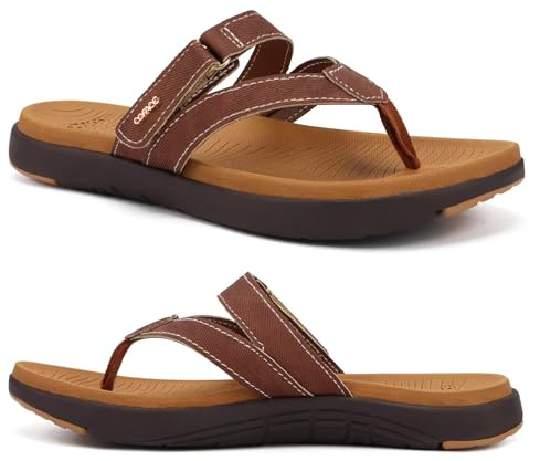 COFACE Womens Orthopedic Flip Flops Ladies Slip On Athletic Yoga Memory Foam Cushioned Recovery Walking Thong Sandals Summer Beach Pool Slippers Comfortable Plantar Fasciitis Arch Support Brown Size 8