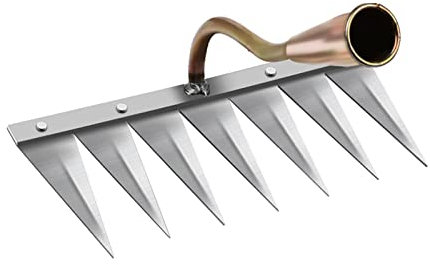 LOVIVER Traditionelles Unkrautabzieher-Werkzeug, Blumenbeete, Gemüsepflügen, Pflanzen, Farmprozess, Gartenhacke für die Landwirtschaft, 7 Zähne Kupfer