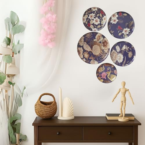 RITUALISTIC Lot de 5 assiettes murales à fleurs orientales pour décoration de la maison | Articles de décoration murale pour salon | Décoration murale en métal | Articles cadeaux pour femmes et hommes