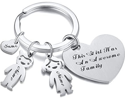 VNOX Porte-clés personnalisé avec 3 noms de famille enfants filles et garçons porte-clés porte-clés gravé cadeau pour papa maman frères sœurs fête des pères fête des mères anniversaire.