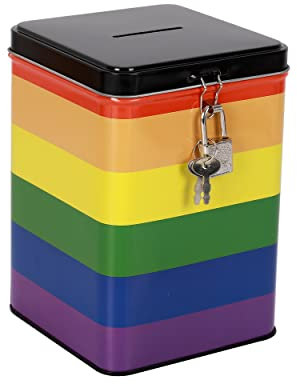 I-TOTAL® – Lustige Spardose mit Vorhängeschloss und Schlüssel, Sparbüchse aus Metall mit Verschluss (Love is Love)