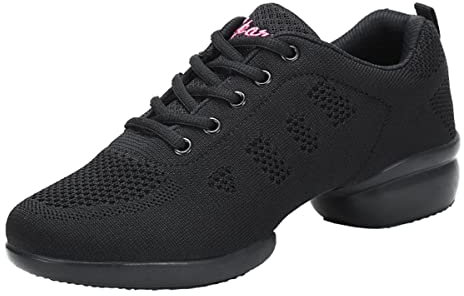 Damen Tanzschuhe Jazz Tanzsneaker Leicht Atmungsaktiv Sportschuhe Tanzen Fitness Yoga Schwarz 38