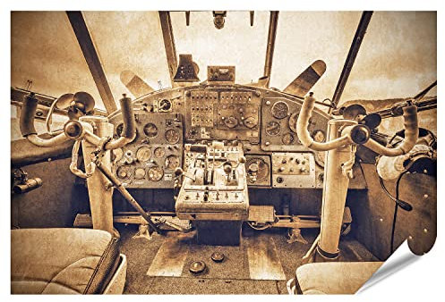 islandburner XXL Bild Poster Cockpit Ansicht Alt Retro Flugzeug Vintage Stil Premium Bilder Fotodruck