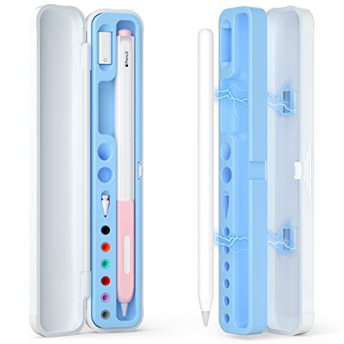 JOOSKO Magnetic Carrying Case Compatible with Apple Pencil 2nd Generation and 1st Gen Pencil and Samsung Galaxy S-Pen Series, Pencil case Consists of Hard PC Shell and Soft Silicone Inner (Sky Blue)