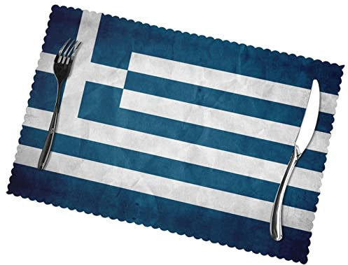 Tischsets mit griechischer Flagge, 6er-Set, Tischset, beständig, waschbar, abwischbar, für den Innenbereich, Esszimmer, Terrasse, Tisch, Küche, Dekoration und Kinder