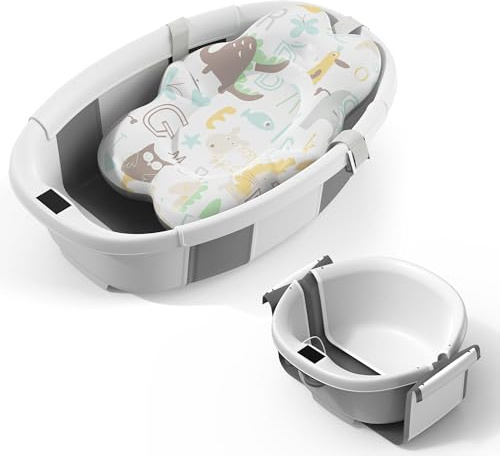 Baignoire pliable pour bébé avec thermomètre pour détecter la température en temps réel, jouet de bain gratuit, bouchon de vidange à détection de température, tout-petit, nourrisson