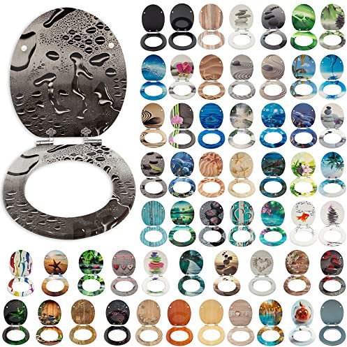 SG Traders® Toilet Seat with Soft Close - Wooden Toilet Seat Cover with Zinc Alloy Hinges, Comfortable Toilet Seat Covers with Colorful Designs Easy to Install, Assembly (Waterdrop)