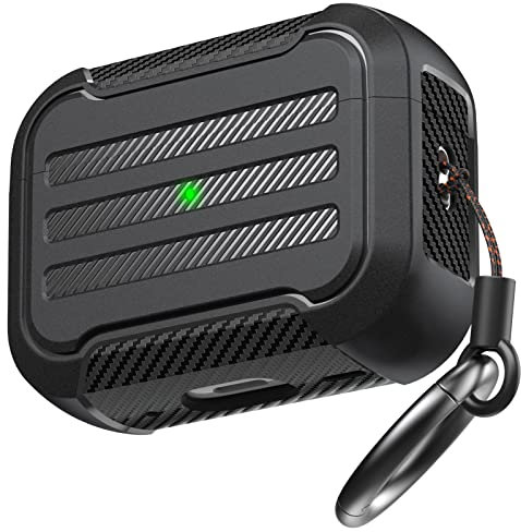 AhaStyle Rugged AirPods Pro 2 Case Cover (USB-C/Lightning Cable) Shockproof Hard-shell Protective Case Cover Compatible with AirPods Pro 2nd Gen 2023/2022 Charging Case (Black)