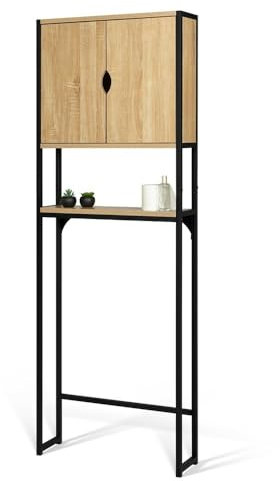 FACILITYS - Meuble WC, 64,5 x 19,5 x 178,5 cm - Meuble Rangement WC, en Bois - Étagère Rangement Toilette, Salle de Bain, Effet Bois et Métal, Industriel