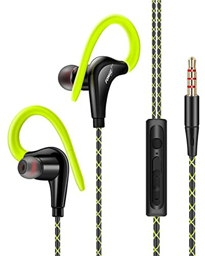 ERYUE S760 con Cable en la Oreja Auriculares a Prueba de Agua Ear Hook Auriculares estéreo Super Bass Headphones Deporte Auricular con micrófono Verde,Auriculares in-Ear
