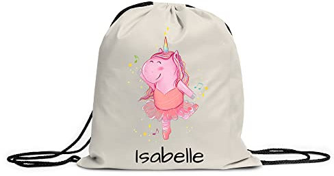 LOOXIS Personalisierter Turnbeutel für Kinder mit Namen & Motiv bedruckt – Kordelzug, Leinenhaptik – Geschenkidee Jungen, Mädchen, Einschulung, Sport, Spielzeugsack, Wechselkleidung – Einhorn