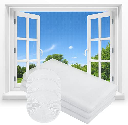 flintronic Window Screen Mosquito Netting, 3 Pack Self Adhesive Window Fly Screen, 130 x 150 cm Fly Screens for Windows with 2 Screen Repair Subsidy, Keep Bugs/Flys/Mosquitoes Out(White)