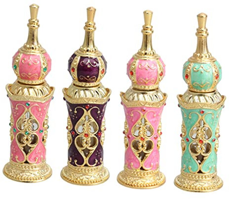 Cabilock Contenedor De Rodillos De Aceite Básico Botella De Muestra De Perfume Gotero De Liquido Botella Helada Retro Botella De Aceite Esencial Vacía Cristal Ángeles Viajar Soporte Árabe