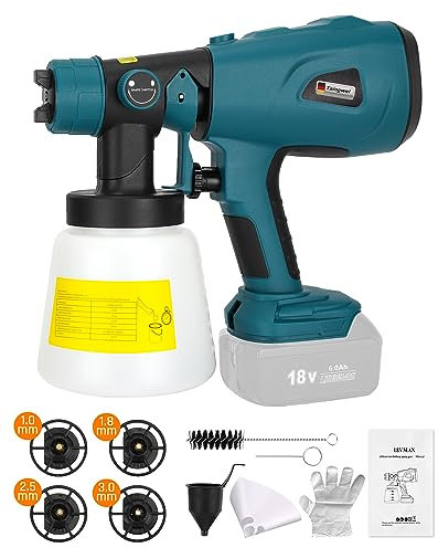 Taingwei Spruzzatore di vernice senza fili per Makita 18 V LXT batteria, 200 W HVLP pistola spruzzatore di vernice con motore brushless per armadi, auto, pareti, mobili, casa pittura (solo strumento)
