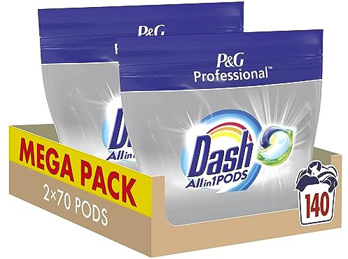 Dash Professional Detersivo Pods Lavatrice, 140 Lavaggi, Formato (2 X 70), Formula Professionale per Rimuove Le Macchie Ostinate Dal Primo Lavaggio, Capi Colorati, Per Uso Professionale