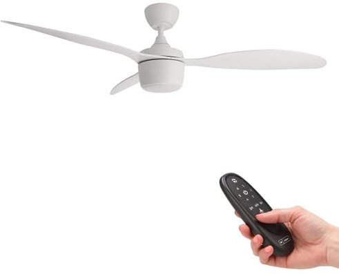 M mimotec - Ventilateur de plafond Led Blanc Lin 51W, télécommande, moteur DC 32W+Lumière Led 18W, 6 vitesses, Silencieux,3 Pales MDF, 132 cm, fonction été-hiver, minuterie