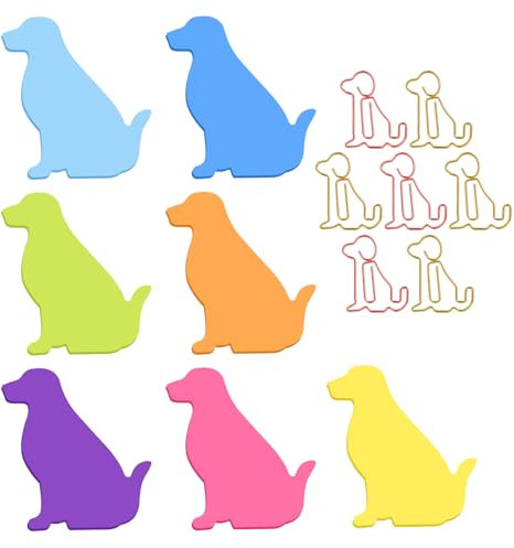 TIESOME Niedliche Hunde Haftnotizen mit Büroklammern, 210 Blatt, selbstklebende Cartoon Tier Notizen Index Tabs Hundeform Notizblöcke Index Tabs, 7 Stück (7 Farben)