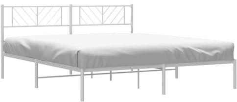 vidaXL Bettgestell, Bettrahmen mit Kopfteil Lattenrost Metall, Metallbett Bett für Schlafzimmer, Doppelbett Gästebett, Weiß 180x200cm