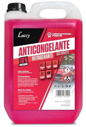LUCCY Anticongelante Coche 10% Protección -5ºC Rojo - 5 Litros - Fórmula Mejorada - Líquido Refrigerante Profesional para Vehículos Fórmula Orgánica Long Life
