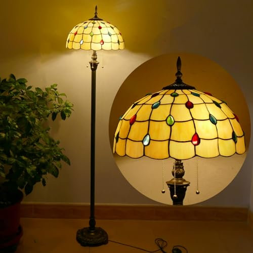 BOTOWI Tiffany Stehlampe Torchiere, Traditionelle Pfauenglasperlen Stehlampe, Stehleuchte Aus Buntglas, Tiffany Stehlampe Klavierlampen Für Wohnzimmer Schlafzimmer,H65,20in