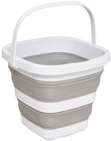 5five - Seau Pliable 5L - Compact et Pliable - Gain de Place - Nettoyage, Ménage, Buanderie - Gris et Blanc - 25x20x26,2 cm