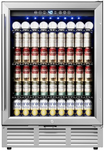 Icyglee 24 Inch Beverage Refrigerator, Beverage Cooler 180 Can Built-in Design, Under Counter Beer Fridge with Glass Door for Soda, Wine, Water - For Kitchen, Office or Bar