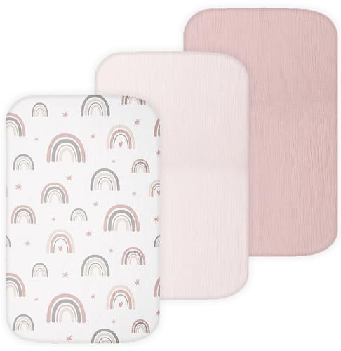 Musselin-Bettlaken für Stubenwagen, kompatibel mit AMKE, Angel Bliss, Baby Joy, Maxi-COSI Baby-Nachttisch, TansyPanda, 3er-Pack, 50,8 x 83 cm, ultraweich, atmungsaktiv, eng anliegende Passform,