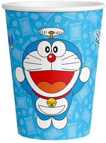 ALMACENESADAN, 5064; 8 vasos de carton ideal para fiestas y cumpleaños de la licencia Doraemon; capacidad 220 ml; paquete de 8 vasos Doraemon
