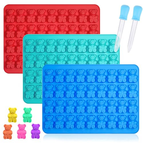 Webake Gummibärchen Form Silikon Groß 3 Stück Gummibärchenform Silikonform Gummibärchen Formen Schokoladenform mit 2 Pipetten für Süßigkeiten Schokolade Gelee