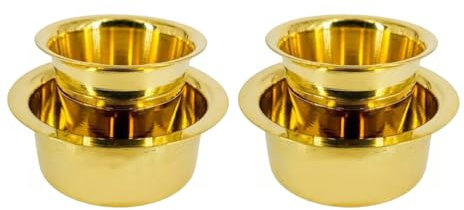 Grainex Traditional Brass Davara | Tumbler Brass Davara | Davara Tumbler for Serving Filter Coffee/Tea, Golden Color Cup | Dabara Set for South Indian Filter Coffee (Set of 2)