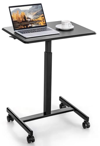 COSTWAY Stehpult Laptoptisch Höhenverstellbar 74-108 cm, Mobiler Schreibtisch, Beistelltisch mit Rollen, 65 x 48cm Laptop Stehtisch tragbar für Wohnzimmer, Heimbüro (Schwarz)