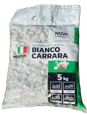 Nova Minerals Weißer Marmorsplitt Bianco Carrara 16-32mm 25kg (5 x 5kg) - Hochwertiger Italienischer Marmorkies für Gartendekoration, Farbstabiler Dekorationskies für Moderne Gartenkompositionen