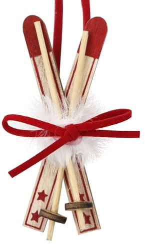 BETESSIN Wichtel Zubehör Weihnachten - Miniatur Ski 8cm Rot - Miniatur Zubehör für Wichteltür und Puppenhaus - Dekostück für Ski-Gutschein, Geldgeschenk und Symbol-Geschenk für Ski Fans