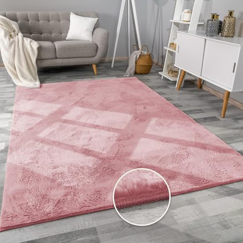 BedLooms Rugs Living Room 120 x 170 cm, Fluffy Pink Dusty Rust Faux Fur Rug for Bedroom Low Pile Machine Washable Carpets for Dinning Room Soft Non Shedding Nursery Rug for Kids Room