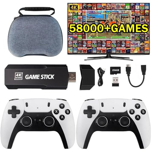 PECHTY Retro Games Console for TV,HD Game Stick 2 2024,Gaming Stick Retro Game Stick 4k Built in 58000+Games, 256gb,Plug & Play Games Consoles,HDMI Output for TV with 1*Gamepad Bag