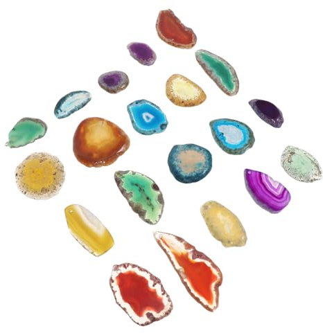 KONTONTY 20 Stück Bunte Achat Scheiben mit Loch für Windspiele Schmuck und DIY-projekte Natürliche Edelsteine Scheiben für Hochzeitsdeko und Kreative Anwendungen
