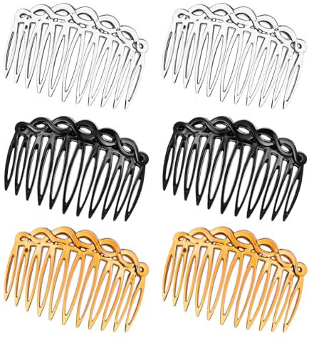 Yuanchu 6 Stück Französische Haarseitenkämme, Haarkamm zum Stecken Seitenkämme mit 11 Zähnen Kunststoff French Hair Comb Einsteckkamm 3 Farben Dekorativer Haarkämme für Frauen Braut Hochzeitsschleier
