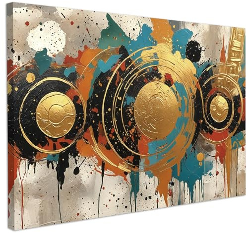 CHDITB Abstrakte Goldene Leinwand Wandkunst,Bunte Abstrakte Bilder,Moderne Wohnzimmer Wanddekoration,Poster mit Gold und Schwarz Rahmen,Farbige Abstraktion Beige Gemälde Drucke für Schlafzimmer