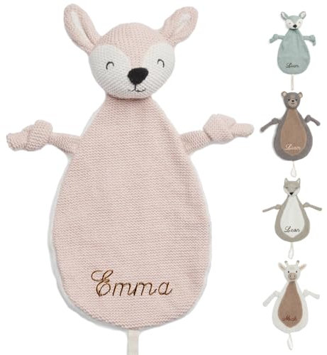 Manufaktur Liebevoll | Schmusetuch REH rosé Personalisiert Schnuffeltuch Geschenke mit Namen Baby Kuscheltier Schnullertuch Kinder Geburt Babygeschenk Taufe Namensgeschenk Mädchen Junge