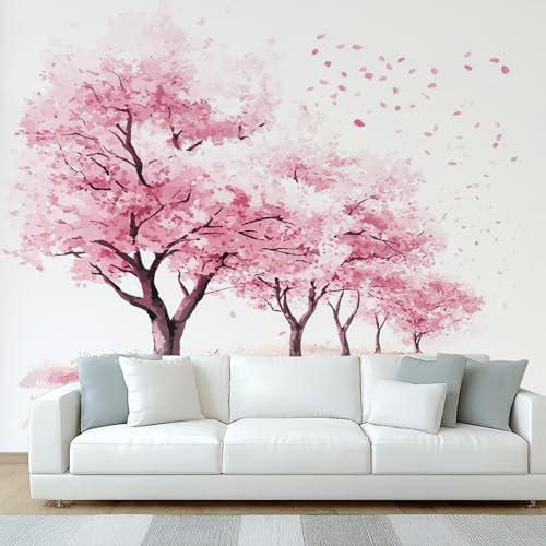 Générique Papier Peint Panoramique Fleur de Cerisier, Papier Peint Arbre Floral Rose, Fresque Murale, Decoration Chambre Salon, 250 x 175 cm