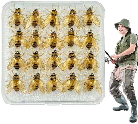 Señuelos de pesca con mosca para bar,20X Señuelos simulados en forma de abeja con estuche | Cebos realistas con estuche para lagos Ríos Estanques Mar - Bar Atún Lucio Trucha