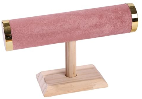 F Fityle Jewelry Bracelet Display Stand T Shape Bar Bangle Holder Bracelet Holder Stand Hair Scrunchie Holder Jewellery Stand Bracelet Storage for Table Home Organization, Pink Flannel