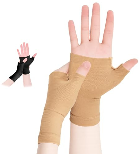 JLFDLLYYZQ 1 paire de Orthèse de Poignet pour Douleurs Articulaires, manchons de compression en cuivre Idéale pour Canal Carpien, les Entorses, Microtraumatismes Répétés, Tendinites (Beige, M)