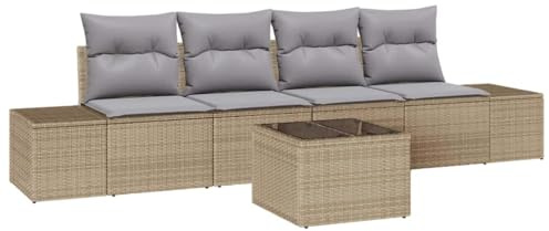 vidaXL 5-teiliges Garten-Sofa-Set mit Kissen – modernes Poly-Rattan Outdoor-Möbel, stylisches Ecksofa, Bequeme modulare Anordnung, wetterbeständig, ideal für Balkon, Terrasse oder Patio.
