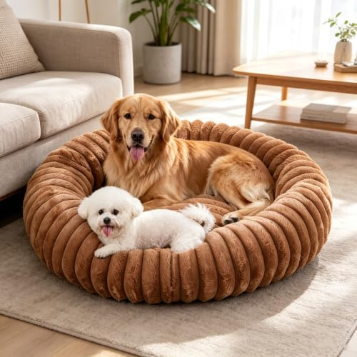 SHJOEE Flauschig Haustierbett Waschbar Hundebett Katzenbett Rund Donut Hundekorb Indoor Katzenkissen Katzenkorb Plüsch Welpenbett Schlafplatz für Katzen Kleine Mittelgroße Hunde