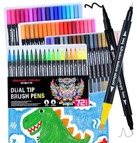 Keukenket 72 Farben Filzstifte Set,Dual Brush Pen Filzstifte Dicke und Dünne,Marker auf Wasserbasis Doppelspitzige Markers für Erwachsene für Kalligraphie Malbücher und Handlettering
