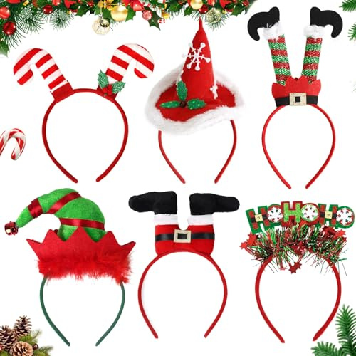 BUOAZR 6 Pcs Weihnachts-Stirnband, Weihnachts Kopfschmuck, Weihnachts Haarschmuck, Haarreifen Weihnachten mit Ohren für Weihnachtsfeiern Cosplay (Eine Größe passt Alle)