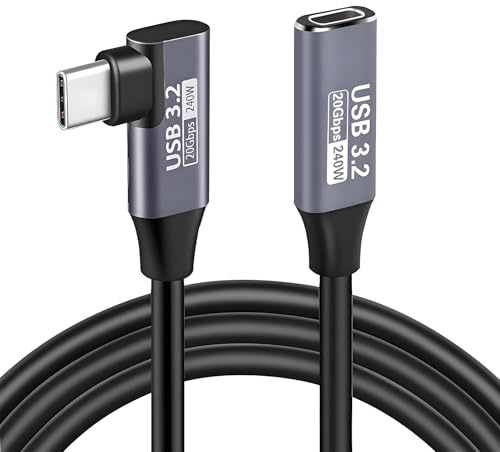 Leloco USB-C Verlängerungskabel 0,5 m, 90° Winkel, 240 W, 10 Gbit/s | USB-C-Stecker auf USB-C-Buchse; unterstützt 4K@60Hz sowie Laden und Datenübertragung an kompatiblen USB-C-Geräten